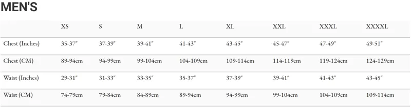 Endura Size Chart Mens